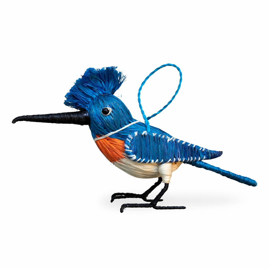 KINGFISHER WOVEN BIRD FAIR-TRADE CHRISTMAS TREE ORNAMENT - WOVEN BY PERUVIAN AMAZON ARTISAN - Amazon Ecology