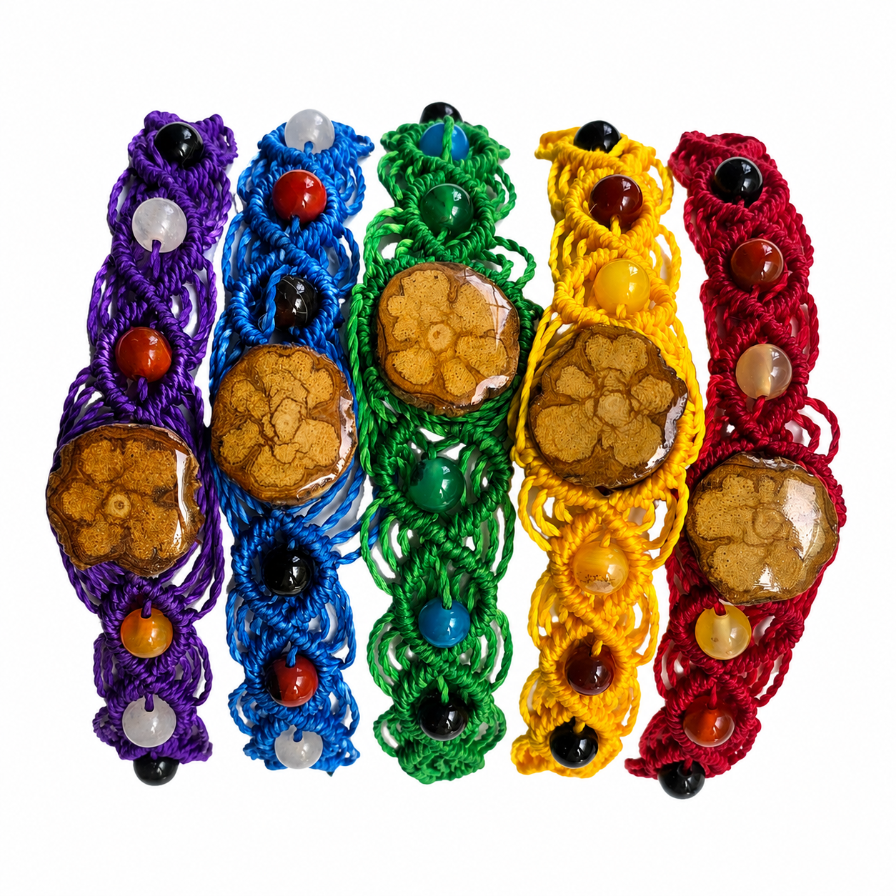 Macrame bracelet with ayahuasca and round colored stones - made by Peruvian Amazon artisan - Amazon Ecology