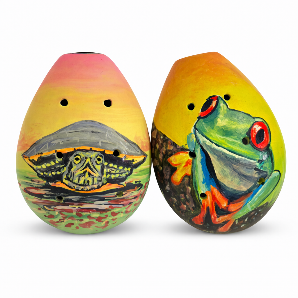 Ceramic ocarinas with frog & turtle - made by a Peruvian Amazon artisan - Amazon Ecology