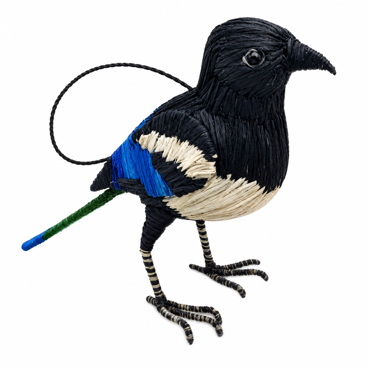 BLACK-BILLED MAGPIE BIRD - FAIR TRADE CHRISTMAS TREE ORNAMENT - WOVEN BY PERUVIAN AMAZON ARTISAN - Amazon Ecology