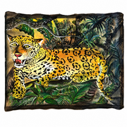 Jaguar paintings on llanchama tree bark canvas by indigenous Huitoto artisans from the Peruvian Amazon