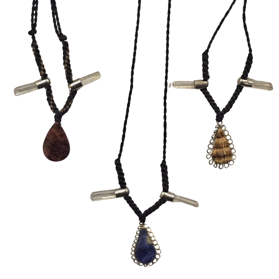 Clear crystal and stone teardrop necklaces - made by artisan from the Peruvian Amazon