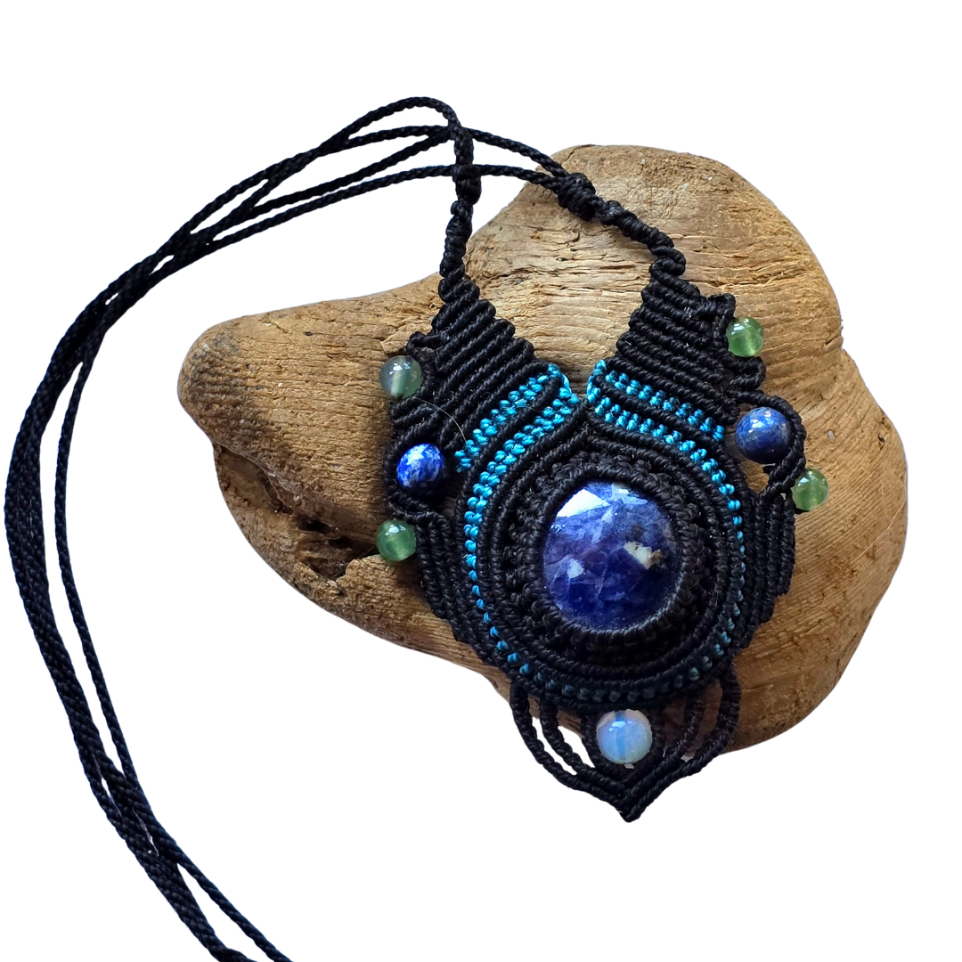 Fancy sodalite macrame necklace from the Peruvian Amazon