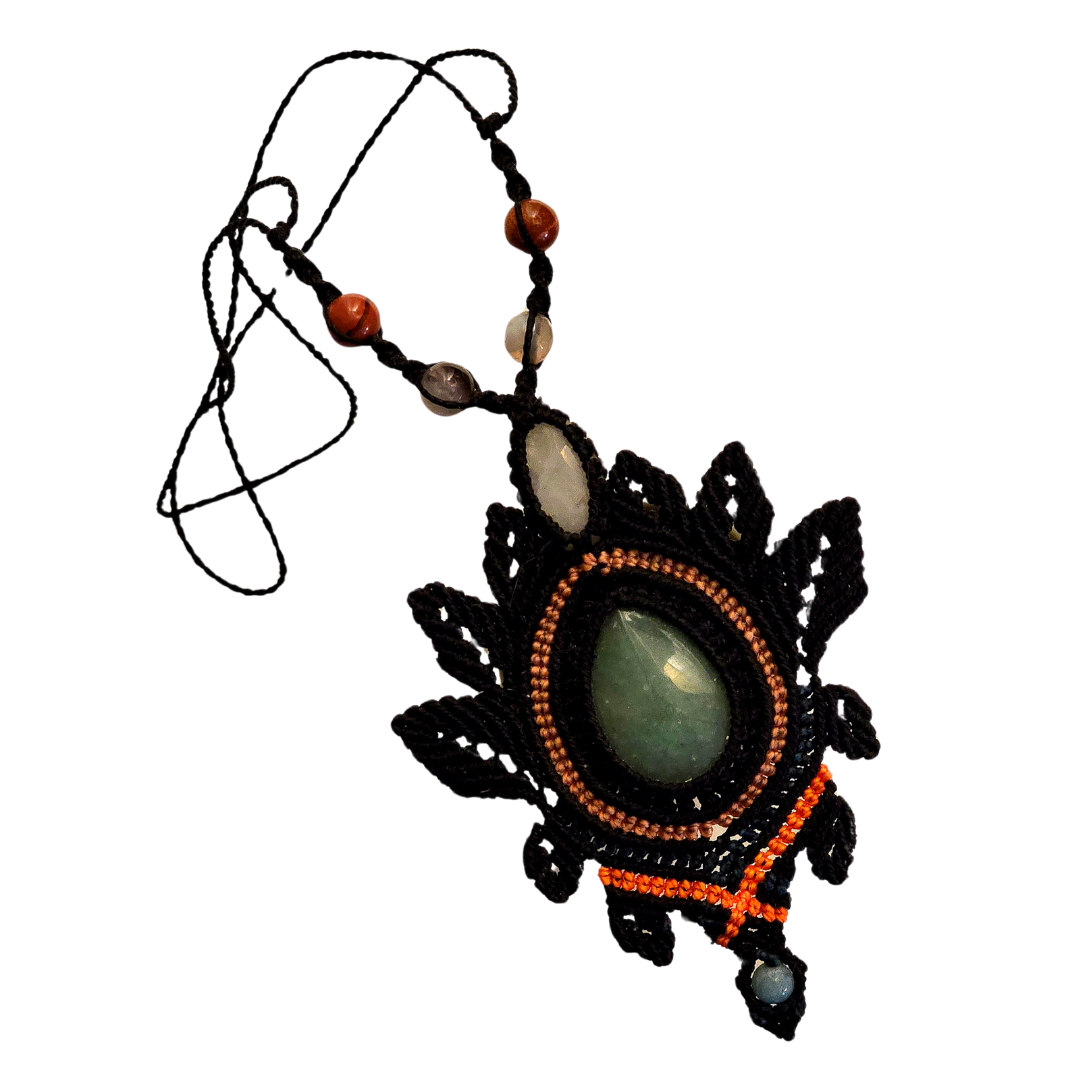 Green jade and quartz stone macrame necklace - made by Peruvian Amazon artisan - Amazon Ecology