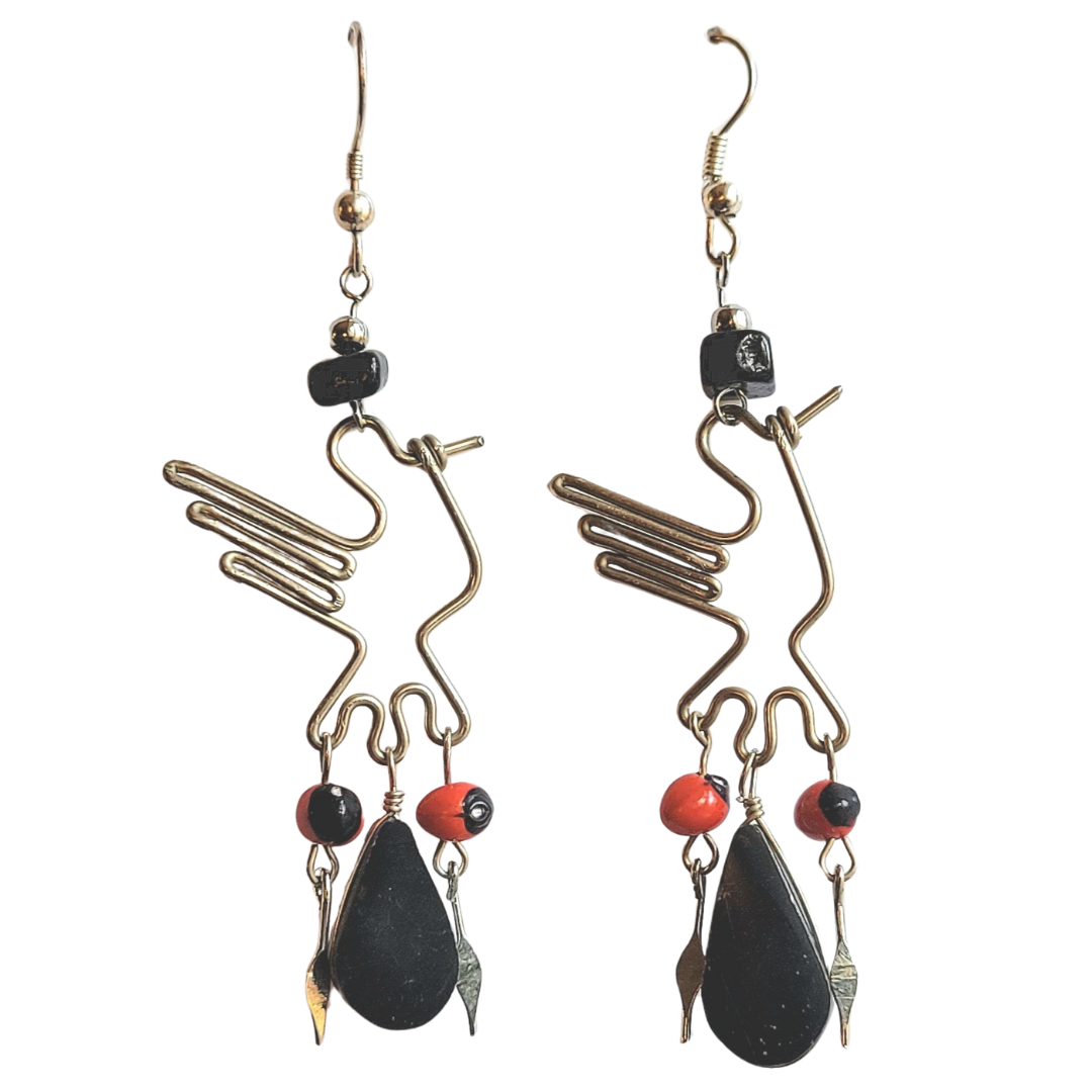 Stone and alpaca silver earrings - made by Peruvian Amazon artisans - Amazon Ecology