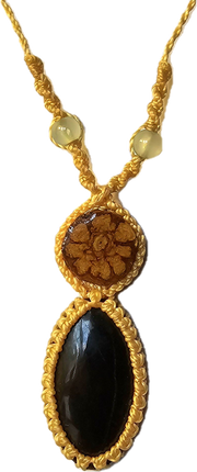 Ayahuasca vine and black onyx macrame necklace - Amazon Ecology