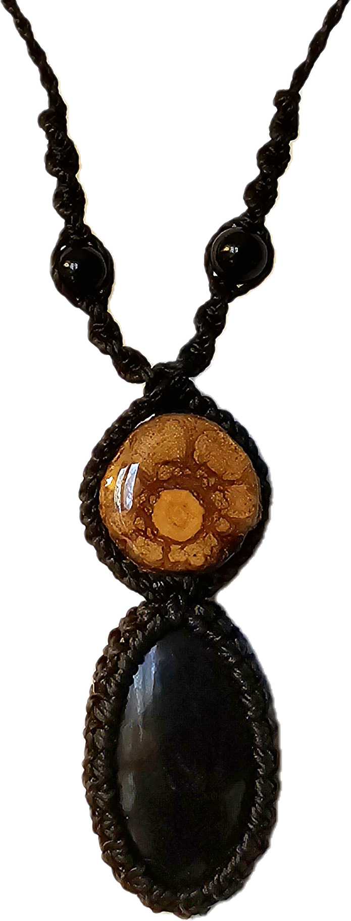Ayahuasca vine and black onyx macrame necklace - Amazon Ecology