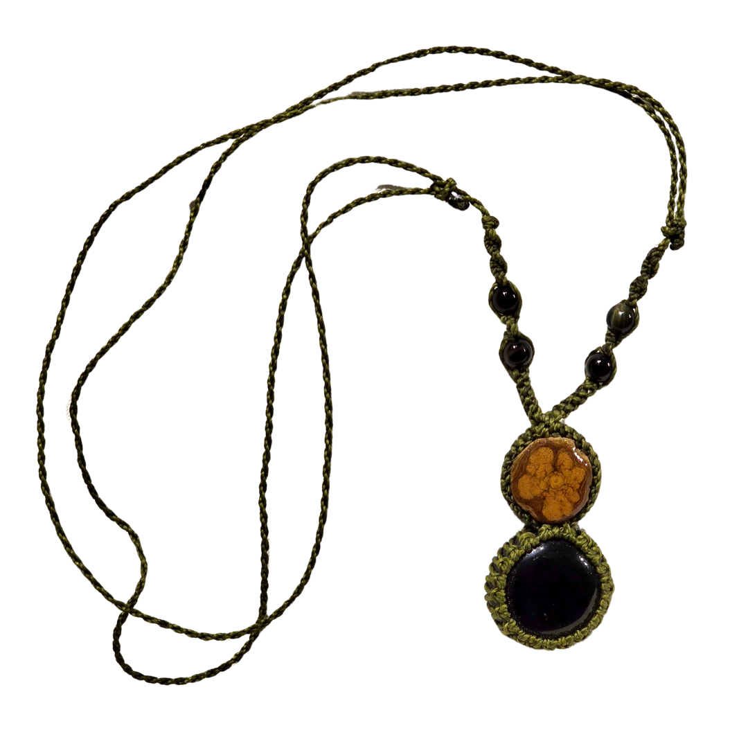 Ayahuasca vine and black onyx macrame necklace - Amazon Ecology