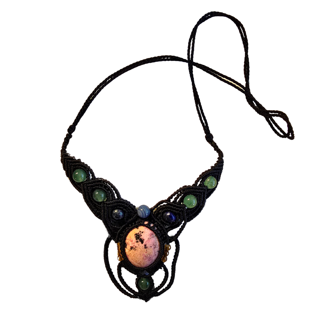Pink jasper stone macrame necklace from the Peruvian Amazon - Amazon Ecology