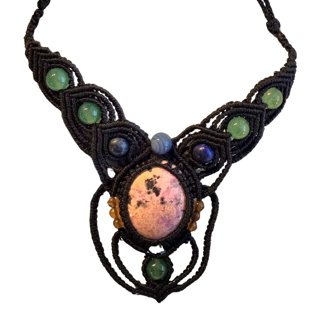 Pink jasper stone macrame necklace from the Peruvian Amazon - Amazon Ecology