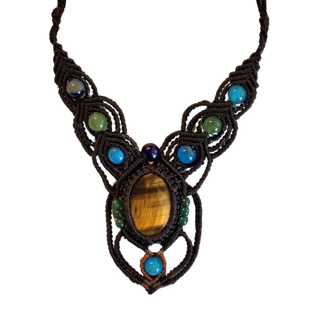 Tiger's eye stone macrame necklace from the Peruvian Amazon - Amazon Ecology