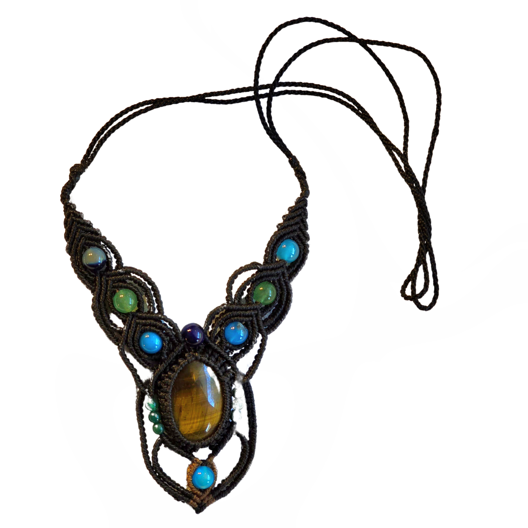 Tiger's eye stone macrame necklace from the Peruvian Amazon - Amazon Ecology