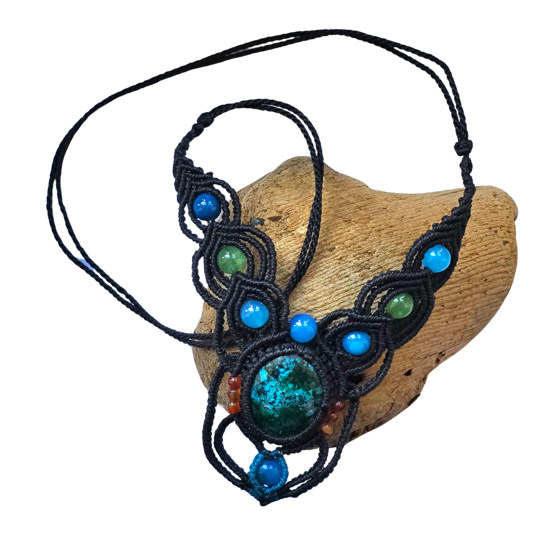 Chrysocolla turquoise stone macrame necklace from the Peruvian Amazon - Amazon Ecology