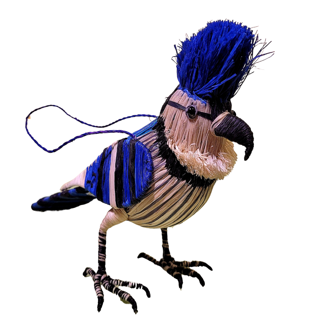 BLUE JAY BIRD - FAIR TRADE CHRISTMAS TREE ORNAMENT - WOVEN BY PERUVIAN AMAZON ARTISAN