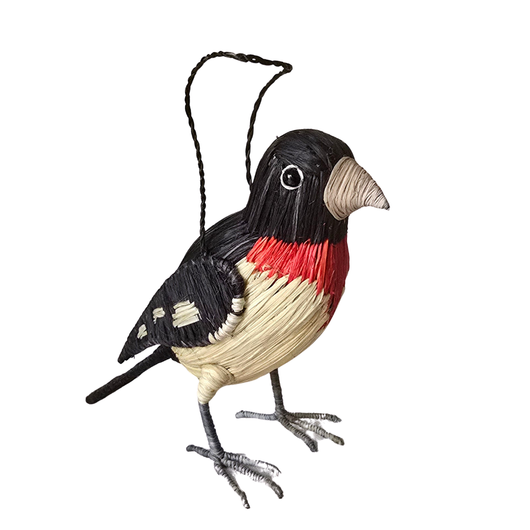 ROSE-BREASTED GROSBEAK BIRD - FAIR TRADE CHRISTMAS TREE ORNAMENT - WOVEN BY PERUVIAN AMAZON ARTISAN