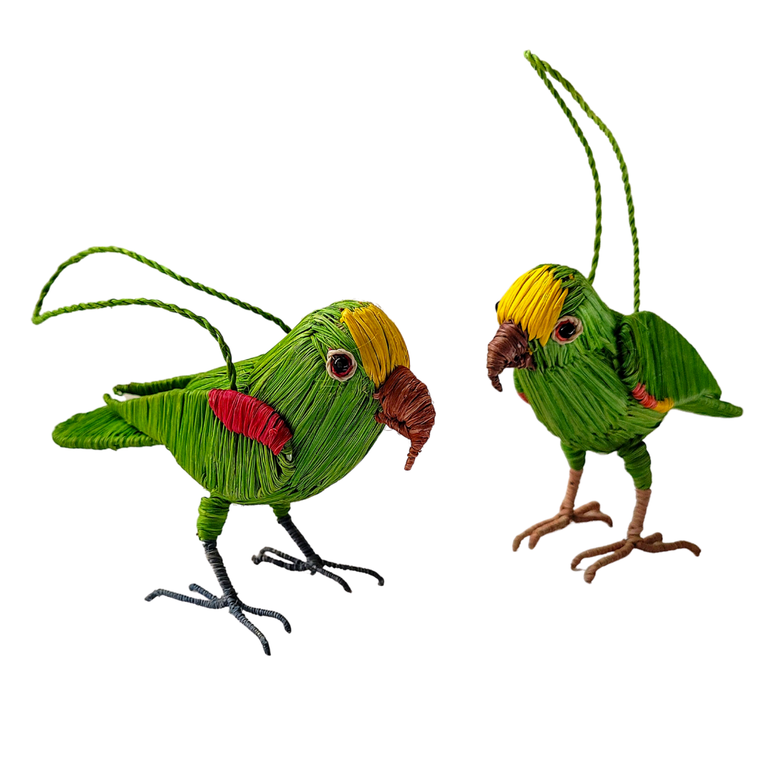 YELLOW CROWNED PARROT BIRD FAIR-TRADE CHRISTMAS TREE ORNAMENT - WOVEN BY PERUVIAN AMAZON ARTISAN - Amazon Ecology