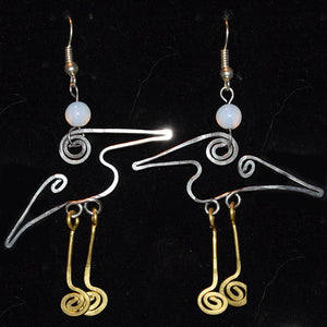 Silver and Bronze Egret Earrings