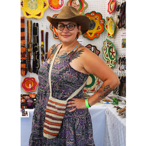 Fair-Trade Bottle Carrier/Wine Tote with maroon and orange zig-zag bands