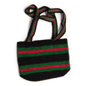 Crocheted Black, Green & Red Purse. Clasp & Double Strap, bag made in Peruvian Amazon