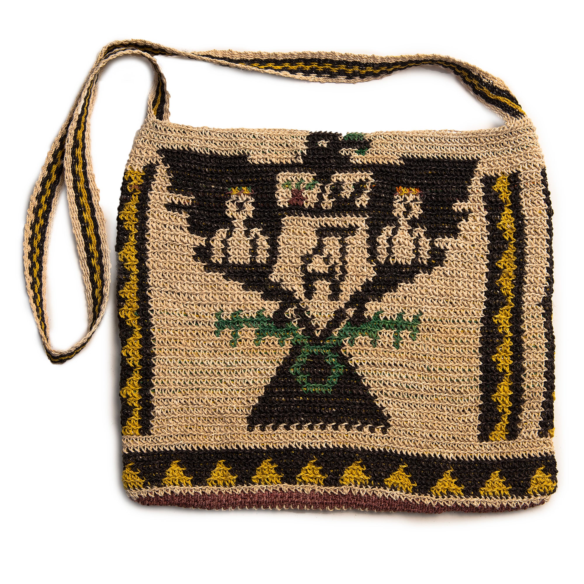 Peruvian Amazon Clan Ocaina Symbol Design, Crocheted Shoulder Strap Bag