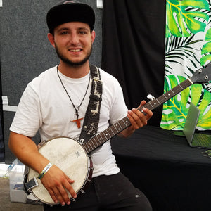 GS03A: Banjo player at Philadelphia Folk Festival with Amazon guiitar strap - boa snake model