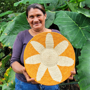 White Flower on Orange - Fair Trade Basket - Handmade by Peruvian Amazon artisan