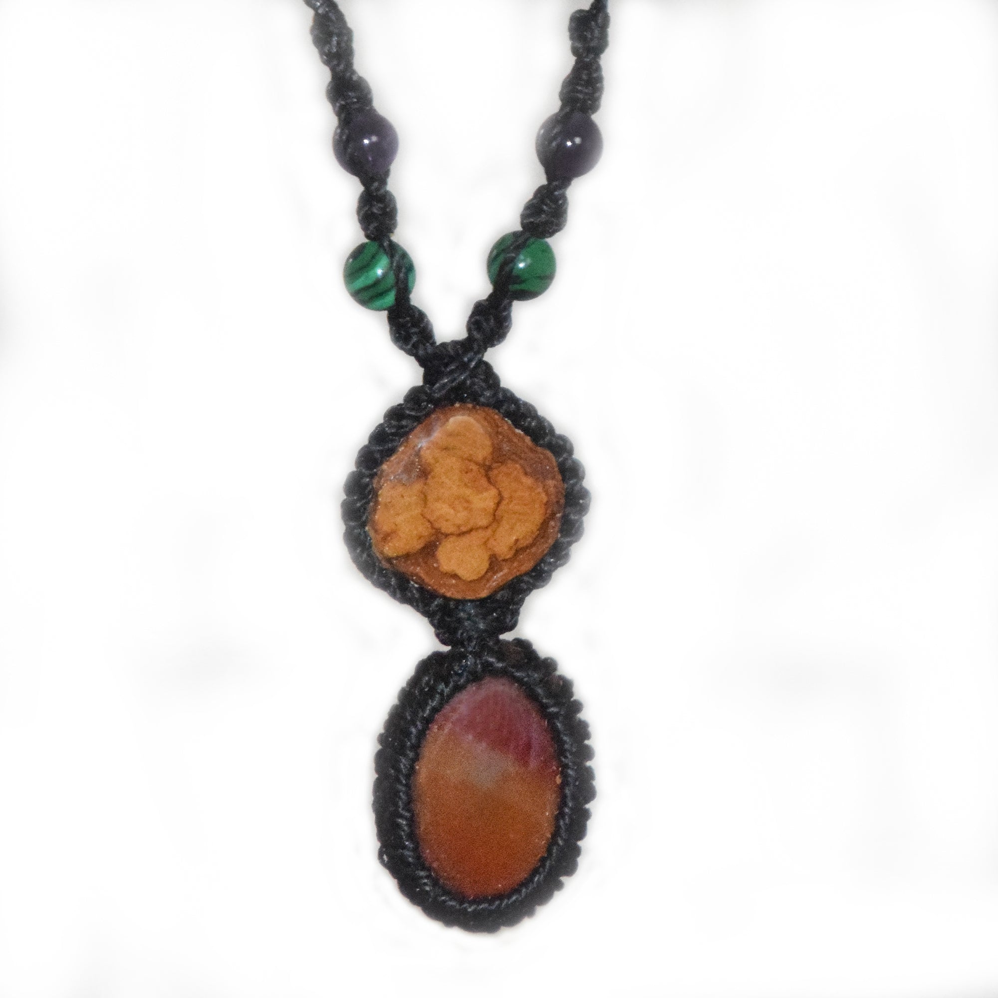 Ayahuasca vine and orange agate macrame necklace