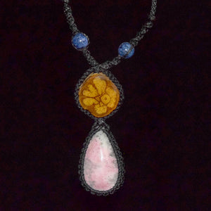Ayahuasca vine and pink rhodocrosite macrame necklace
