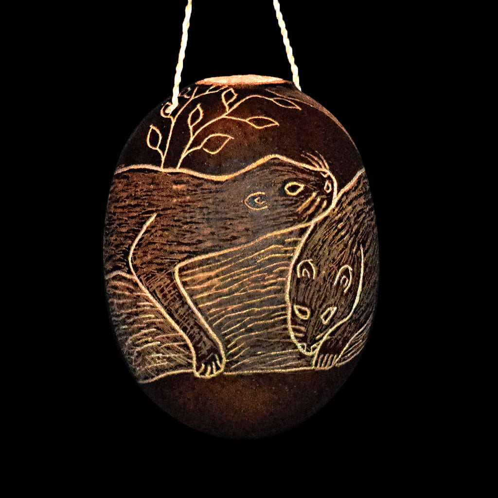 River Otter Mammal Calabash Christmas tree ornament and hand rattle