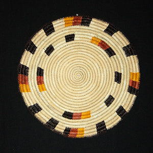 Woven hot pad (trivet) and center piece with earth-tone bands