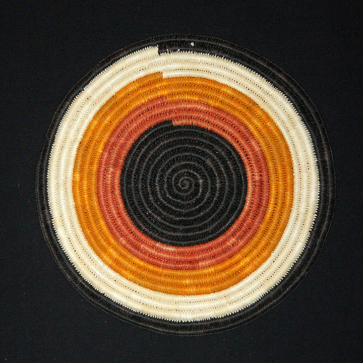 Woven hot pad (trivet) and center piece with 4 earth-tone bands