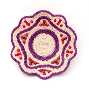 Purple and Cream Rings Decorative Basket- Fairtrade and Handmade by Peruvian Amazon Artisan