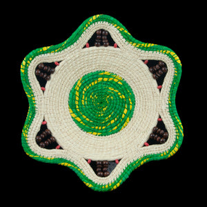 GREEN AND GOLD - HANDMADE CHAMBIRA PALM FIBER BASKET - WOVEN BY ARTISAN FROM PERUVIAN AMAZON