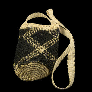 Fair-Trade Bottle Carrier/Wine Tote with black and white diamonds