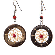 Coconut Shell Spider Web Earrings with Huayruru Beads - Amazon Ecology