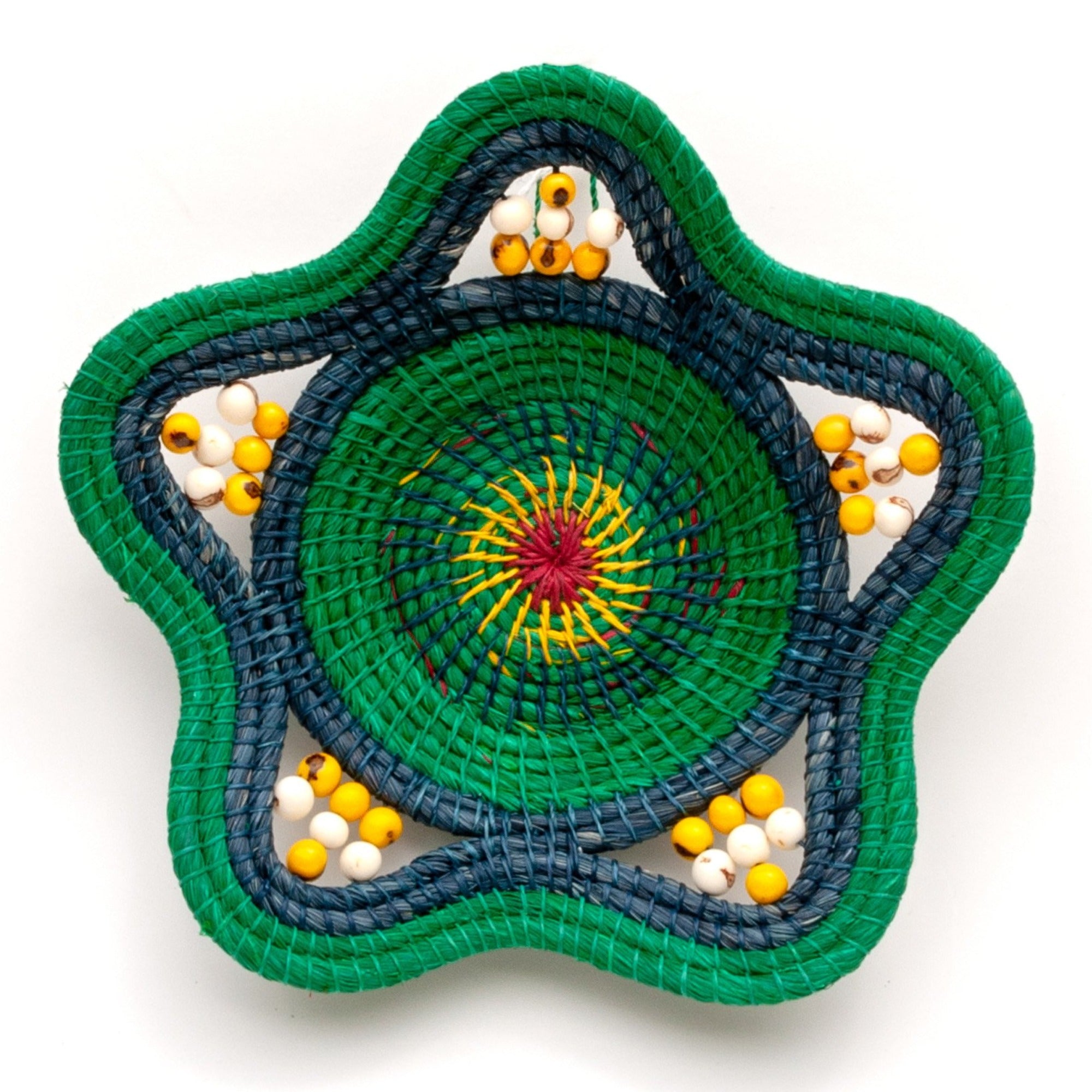 Beautiful Blue and Emerald Handwoven Decorative Basket - Fair Trade - Amazon Ecology