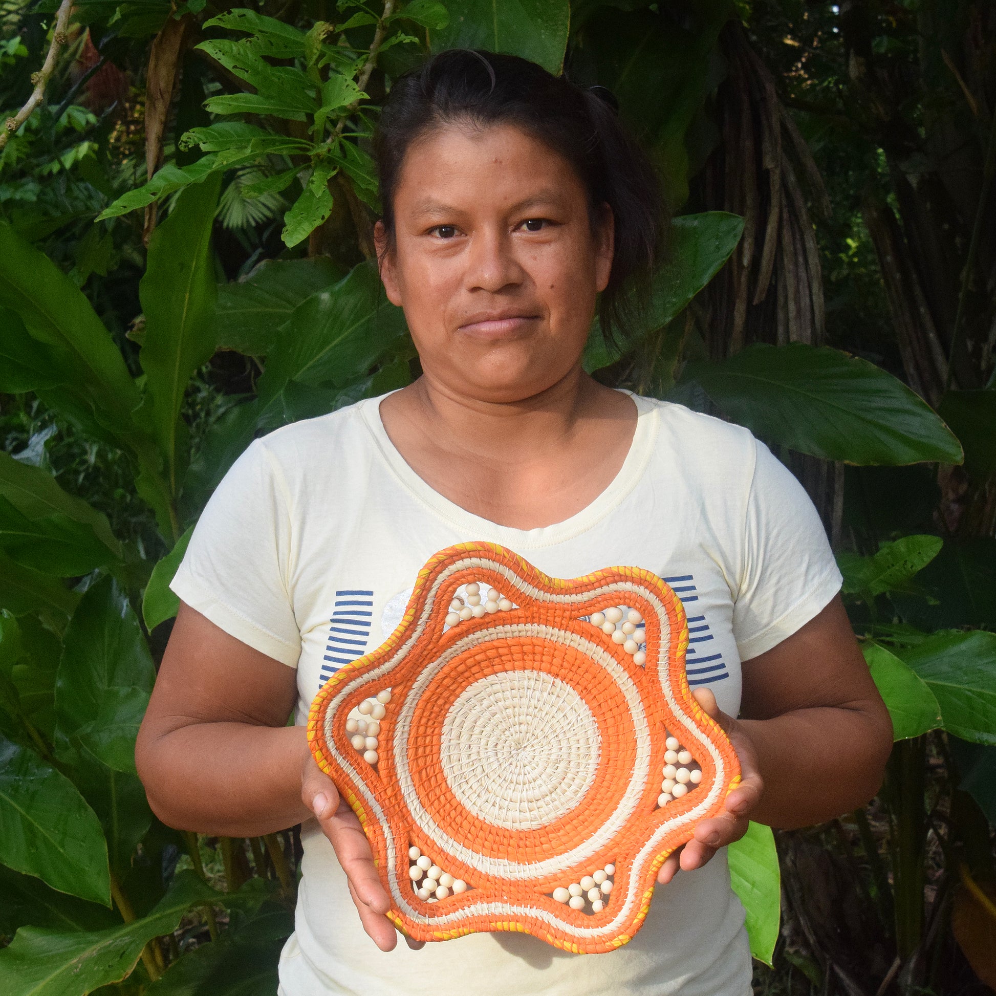 Peaches and Cream Handwoven Decorative Basket - Fair Trade and Hand Made by Peruvian Amazon Artisan - Amazon Ecology