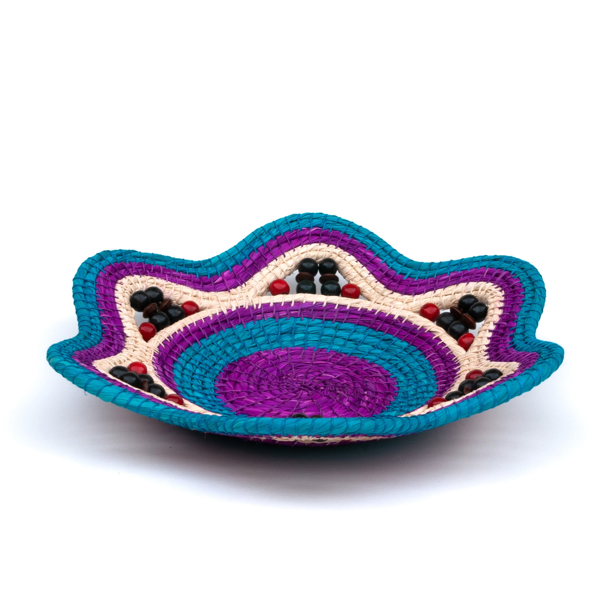 TURQUOISE VIOLET SURPRISE - HANDMADE CHAMBIRA PALM FIBER BASKET - WOVEN BY ARTISAN FROM PERUVIAN AMAZON - Amazon Ecology