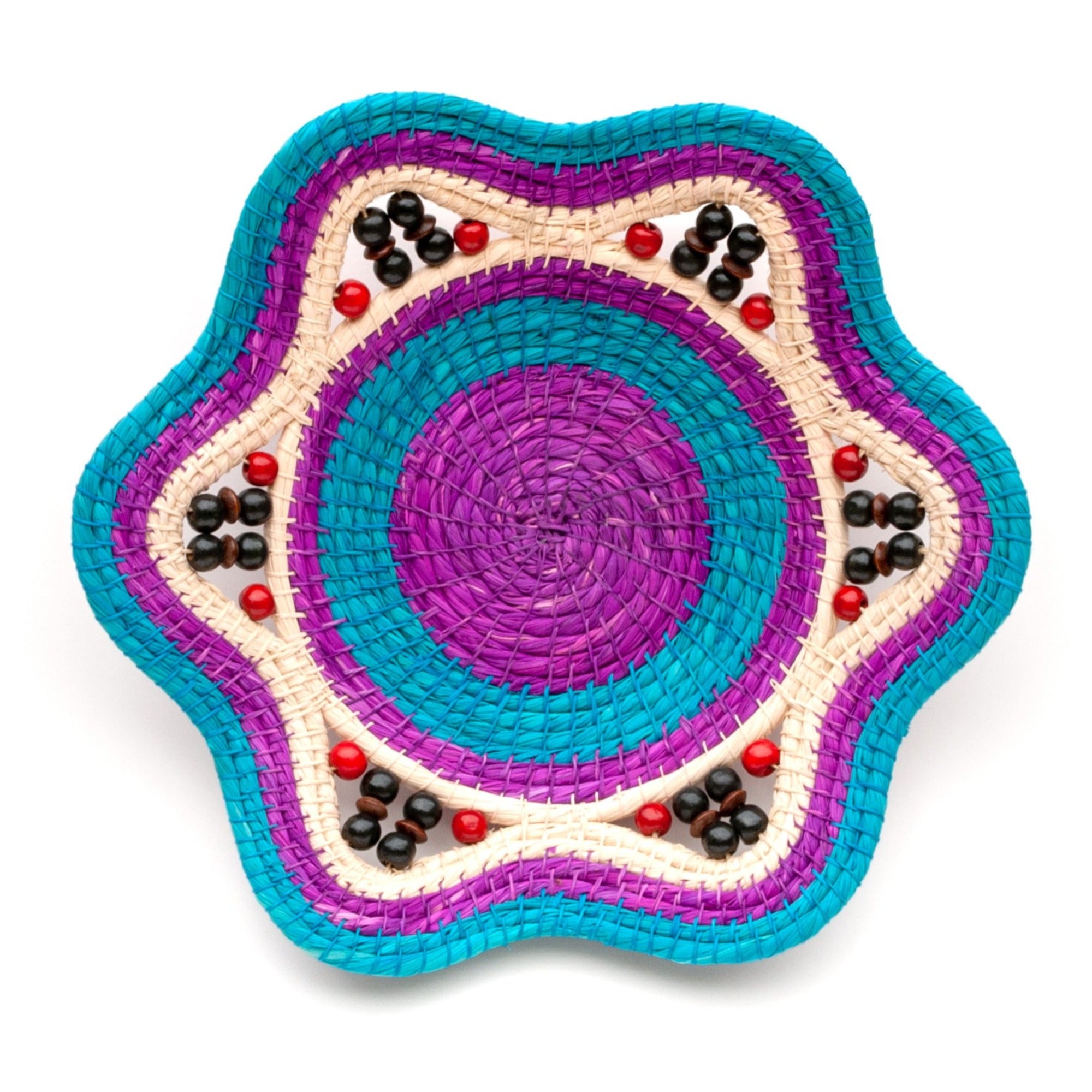 TURQUOISE VIOLET SURPRISE - HANDMADE CHAMBIRA PALM FIBER BASKET - WOVEN BY ARTISAN FROM PERUVIAN AMAZON - Amazon Ecology