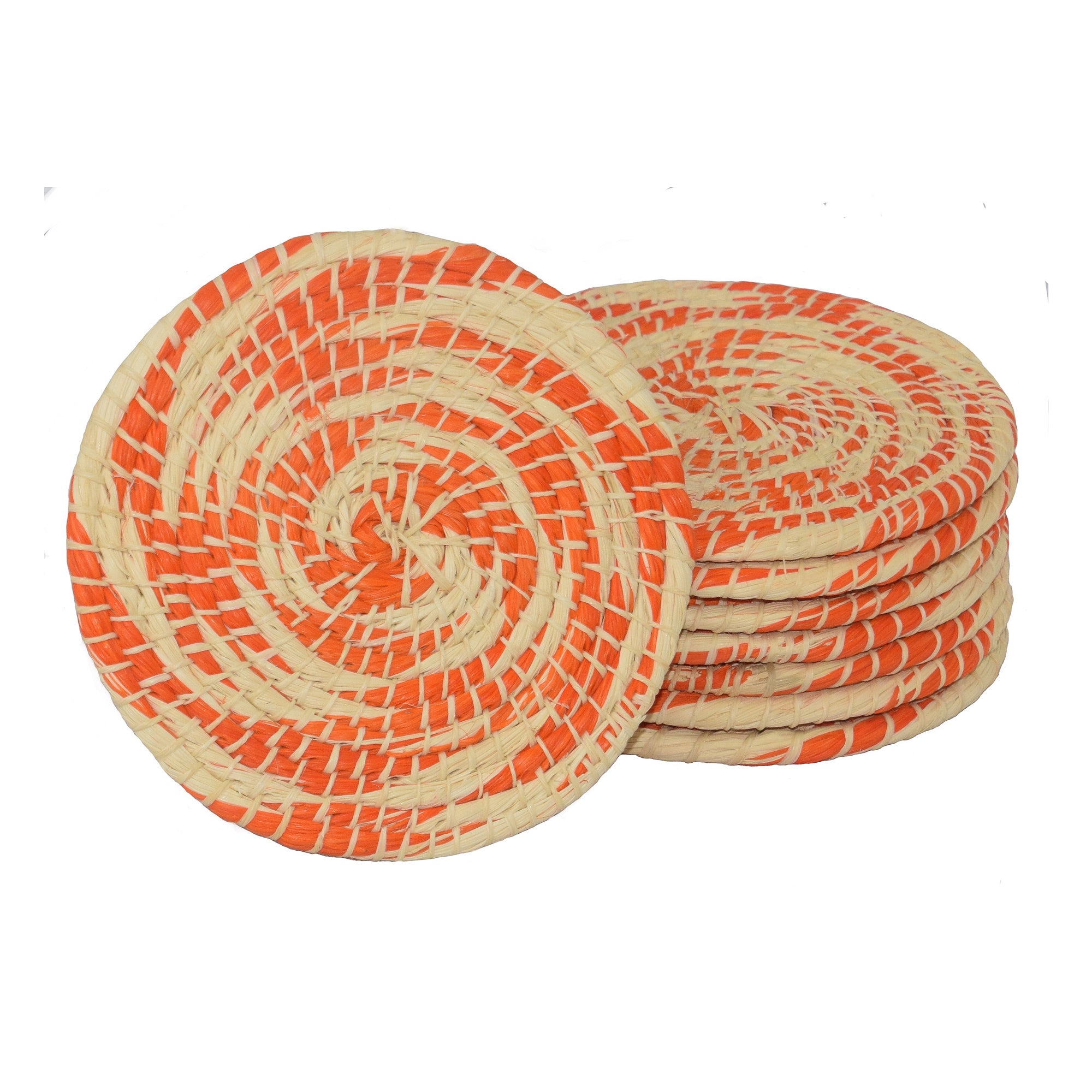 Chambira woven coasters with colored swirl- handmade by Peruvian artisans