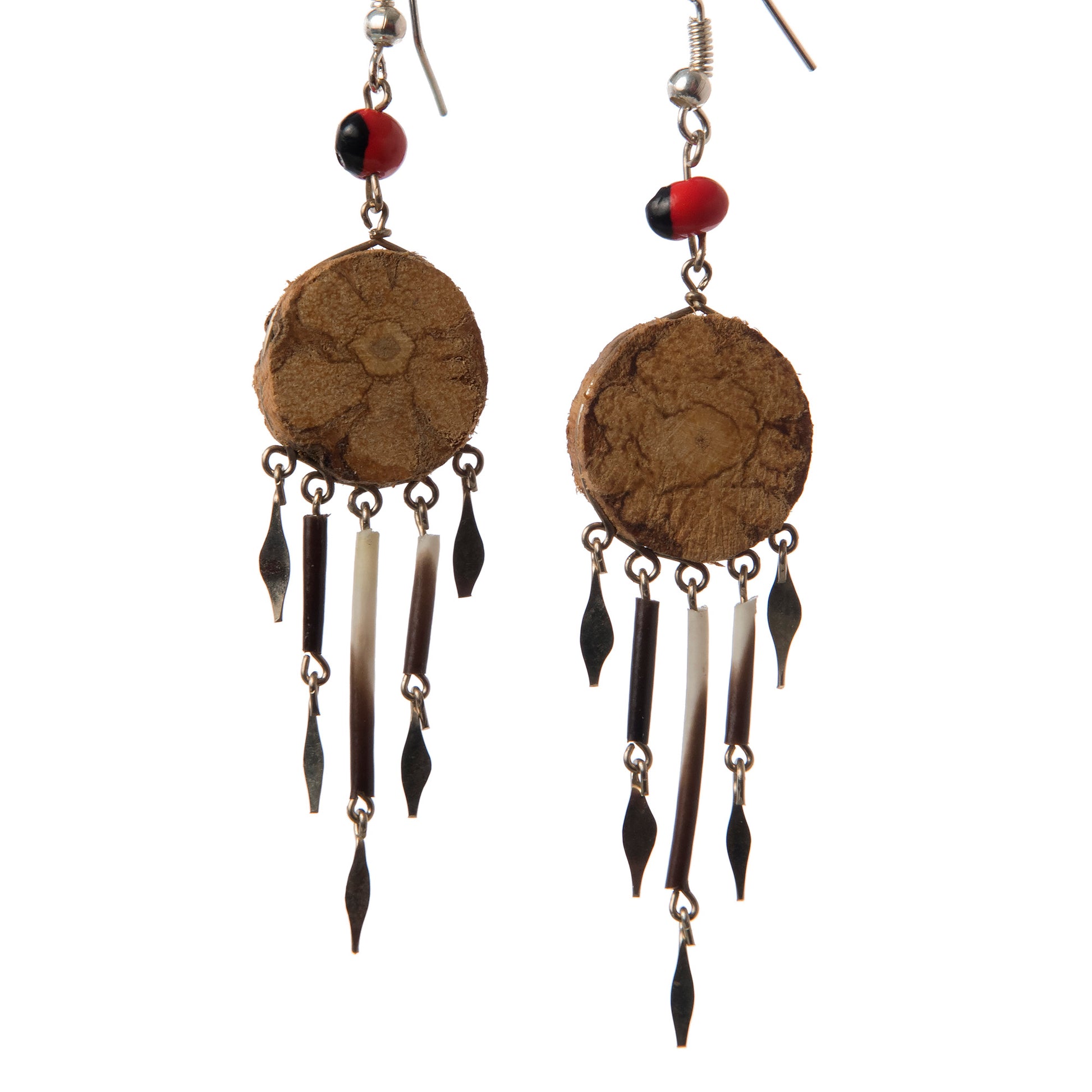 Ayahuasca vine earrings with quill dangles - made by Peruvian Amazon artisan - Amazon Ecology