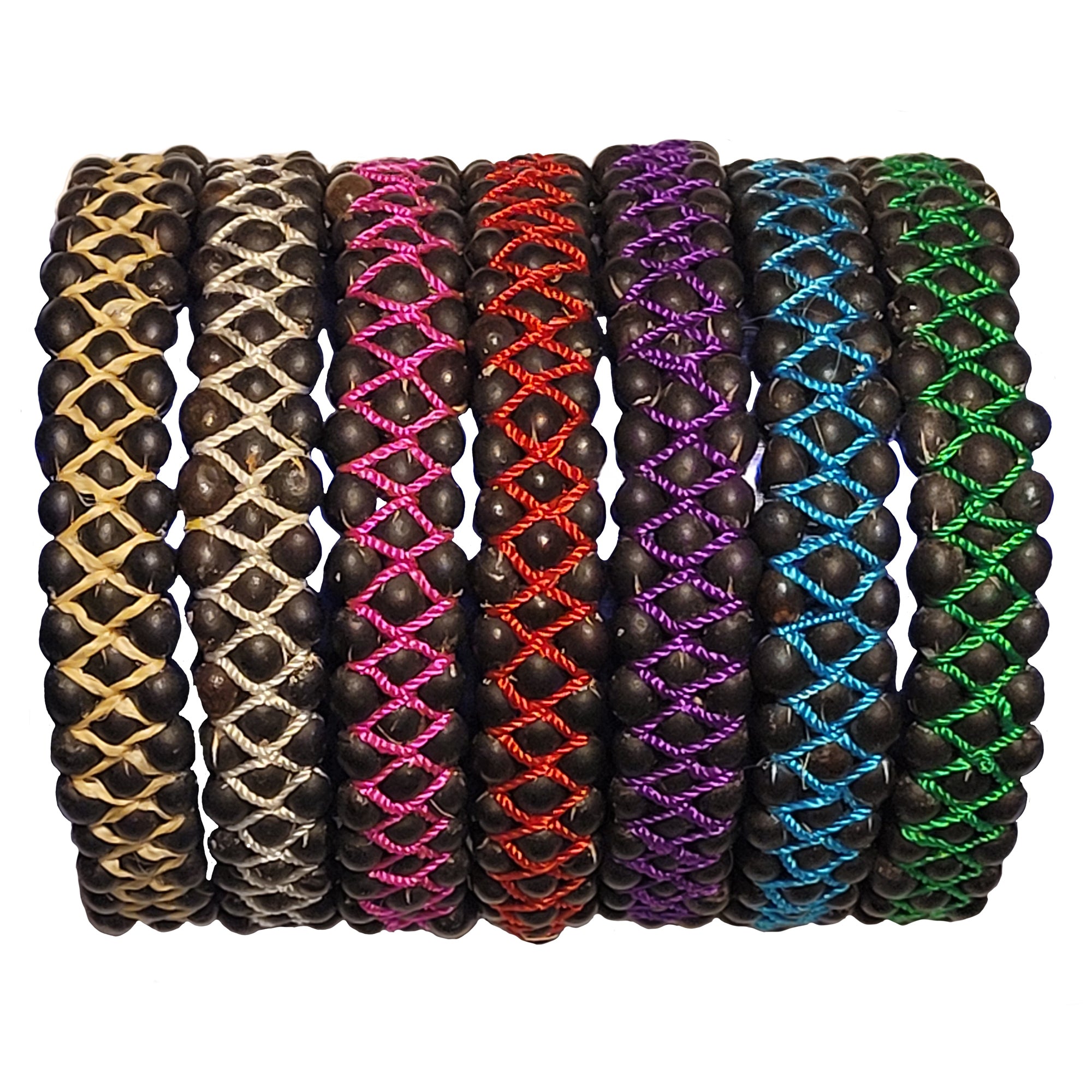 Three-row achira seed bracelet made by Peruvian Amazon artisan
