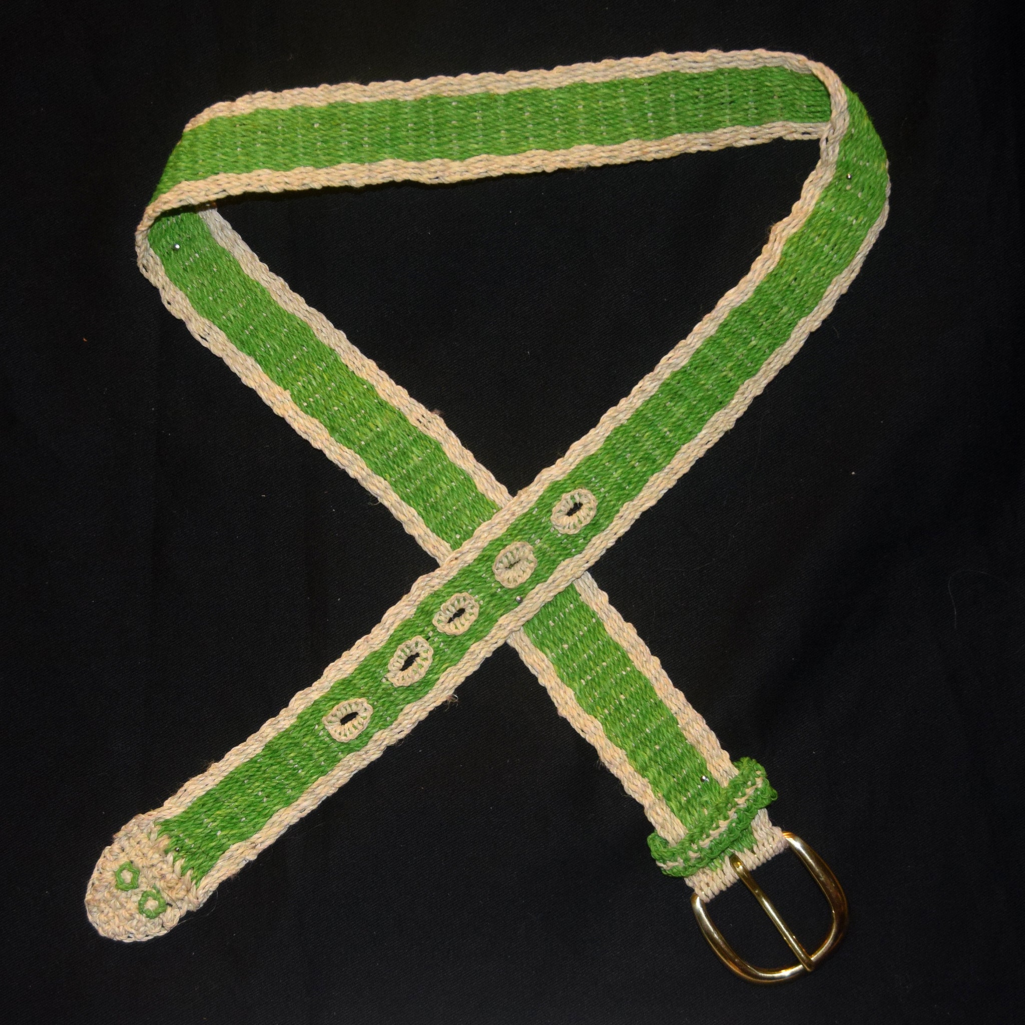 FAIR -TRADE HAND-MADE BELT - GREEN TREE PIT VIPER - LORO MACHACO PATTERN- WOVEN BY PERUVIAN AMAZON ARTISAN - Amazon Ecology