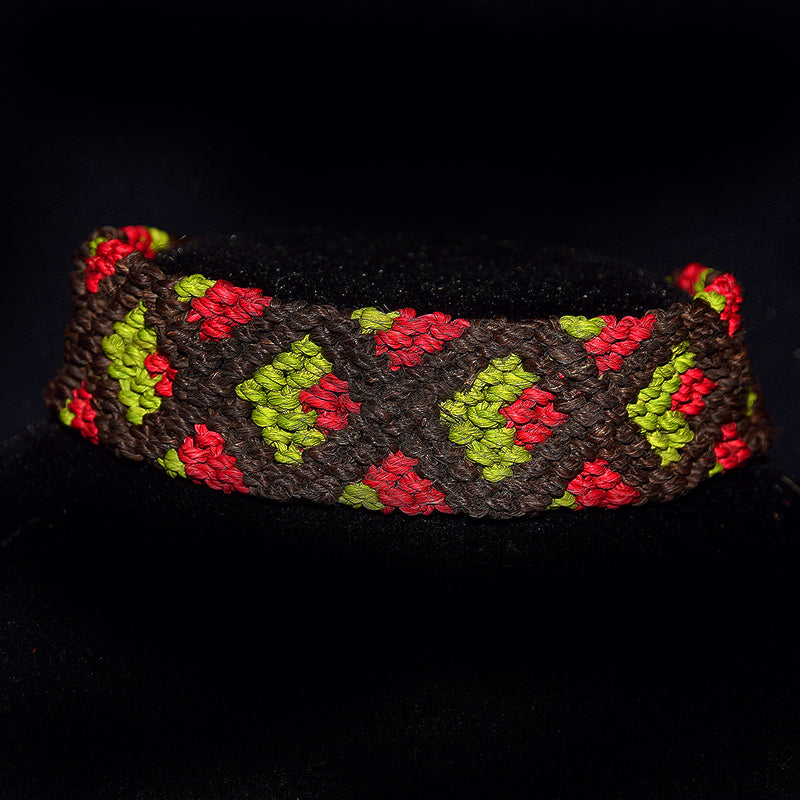 Multi-color diamond pattern chambira palm fiber bracelet - Amazon Ecology