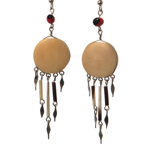 Tagua Palm Nut Disk Earrings with Quill Dangles