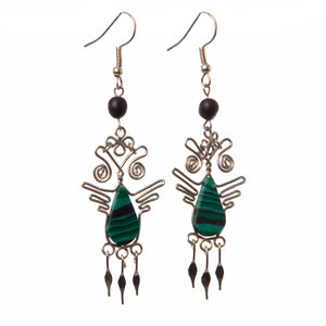Silver Wire Owl Earrings With Tigrillo Stone and Achira Bead