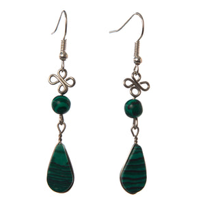 Faux Malachite and Silver Wire Earrings, Two Designs