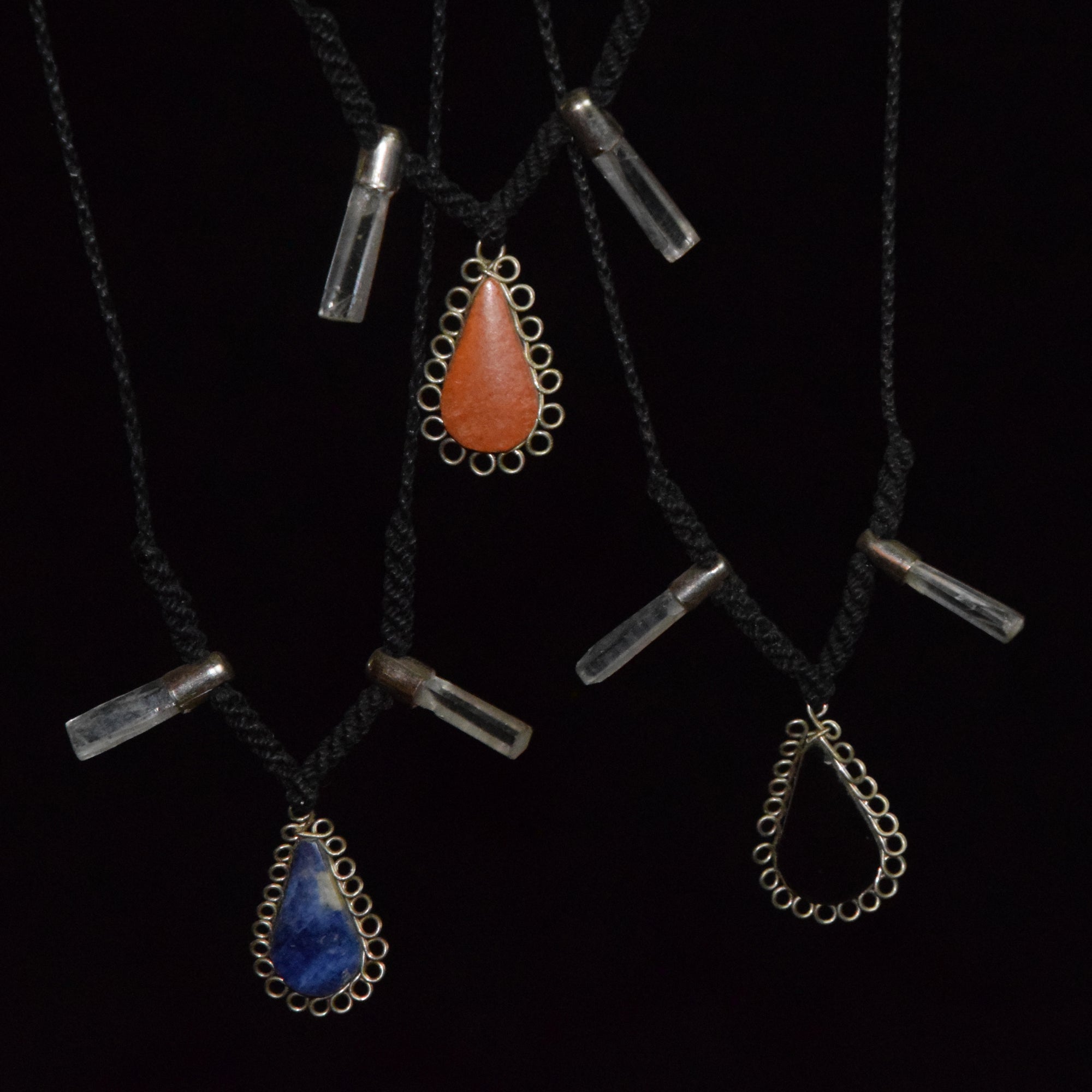 Tear drop stone and crystal wand macrame necklace - Amazon Ecology
