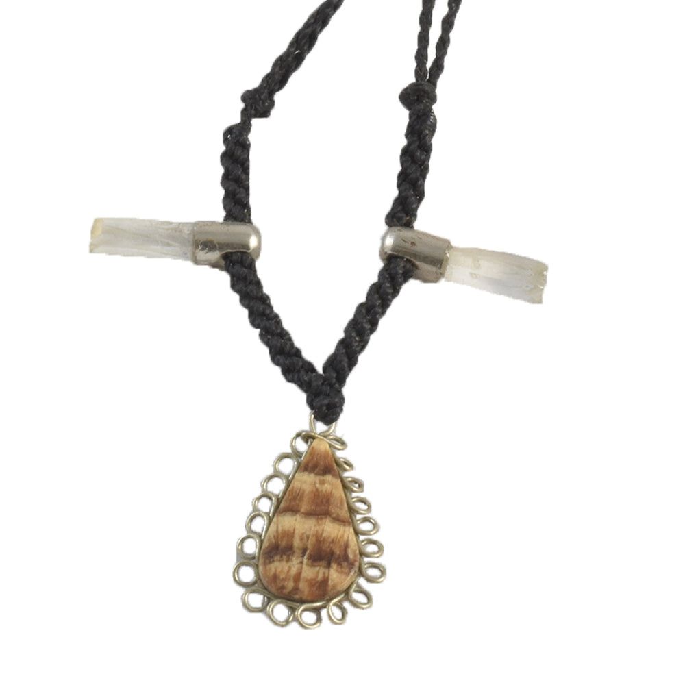 Tear drop stone and crystal wand macrame necklace - Amazon Ecology