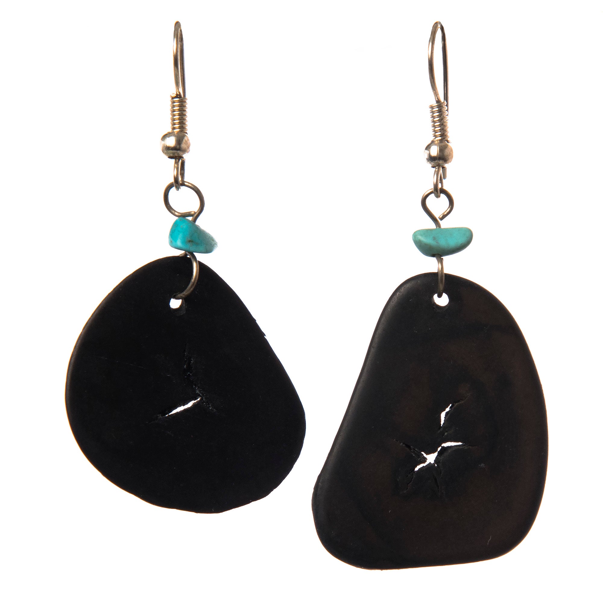 Black Tagua Palm Nut Slice Earrings - made by Peruvian Amazon artisan